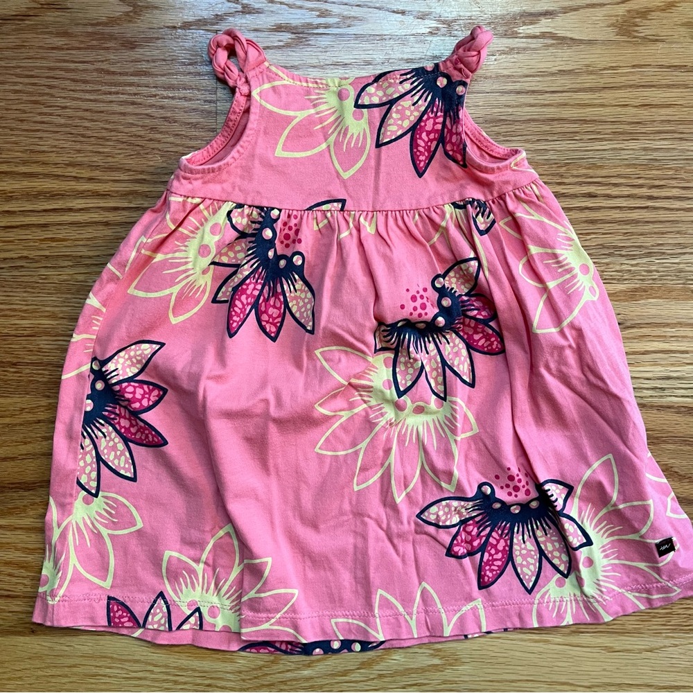 Tea Collection coral pink floral print dress size 12-18 months
